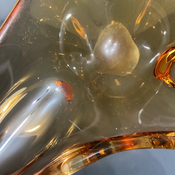 VTG Mid Century Murano Style Trinket Dish Or Ashtray Golden Amber Yellow Retro - Picture 15 of 17